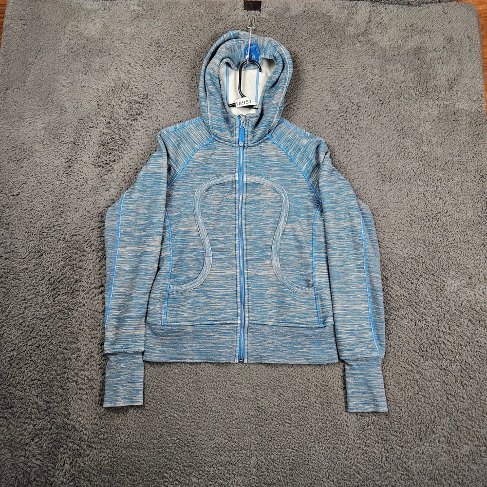 Lululemon Athletica Blue Striped Full Zip Hoodie Women Size 8 Cotton Blend‎